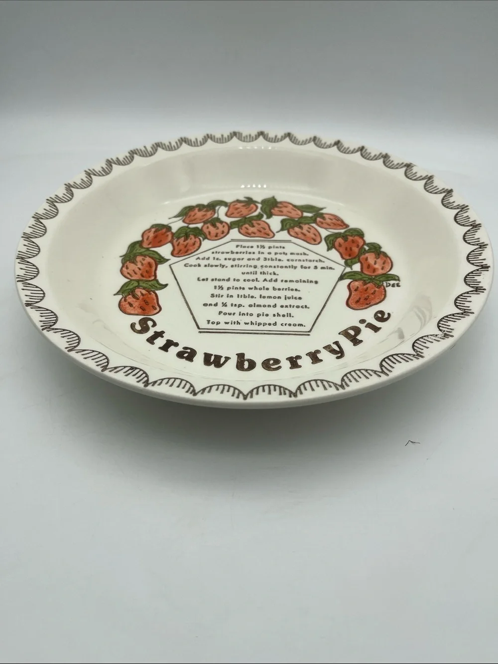Vintage Strawberry Pie Recipe Dish Plate Royal China Collectible